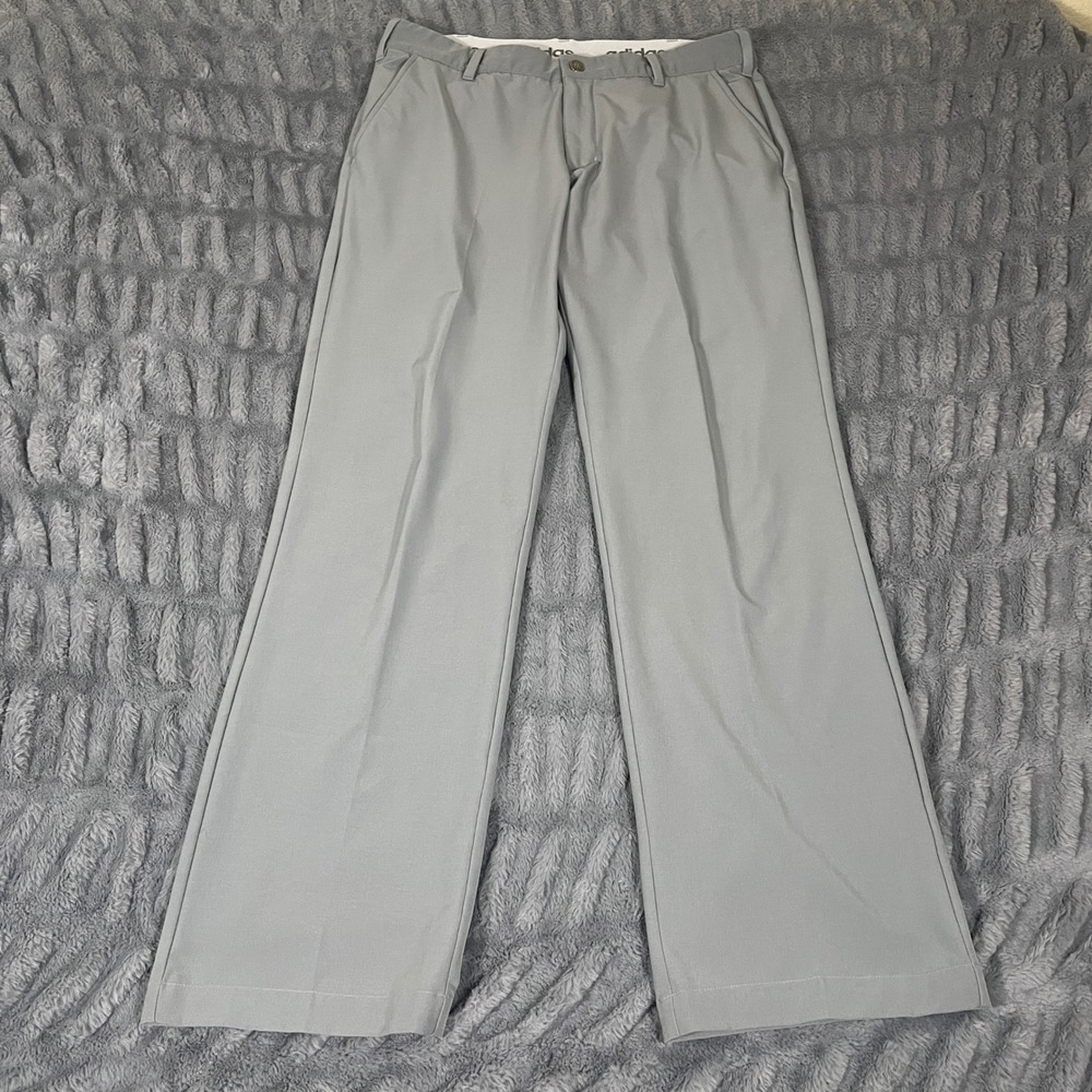 Adidas Mens Grey Flat Front Golf Pants Stretch Performance 34x32 AM779